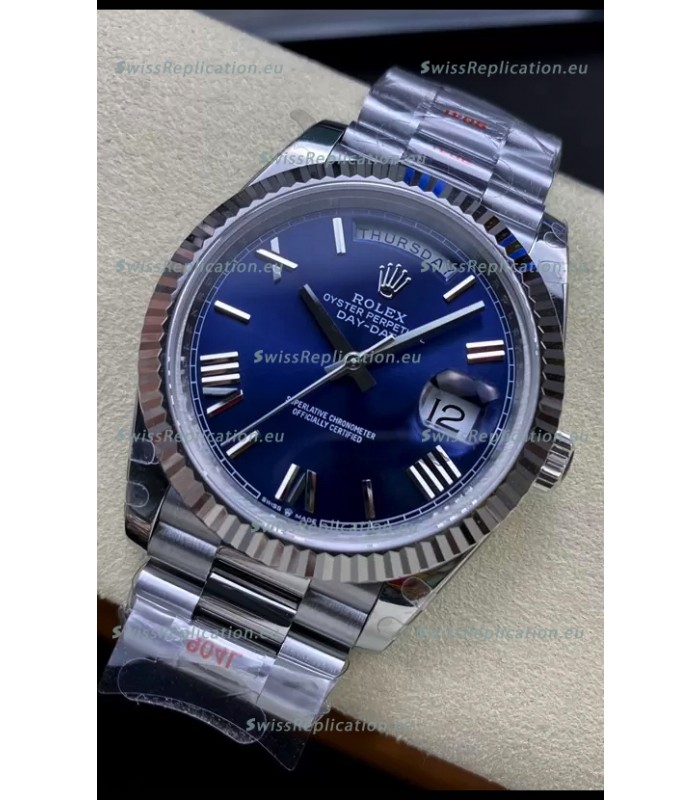 Rolex Day Date Presidential Stainless Steel Navy Blue Dial Watch 40MM - 1:1 Mirror Quality