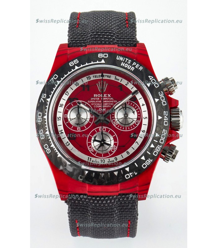 Rolex Daytona Edition Watch in Red Dial Red Carbon Casing 1:1 Mirror Replica