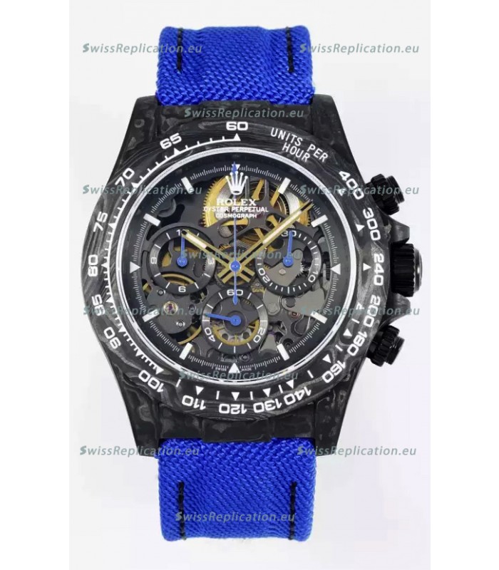 Rolex Daytona Super Clone DiW Skeleton Carbon Edition Watch - Forged Carbon Casing Purple Strap 1:1 Mirror Replica