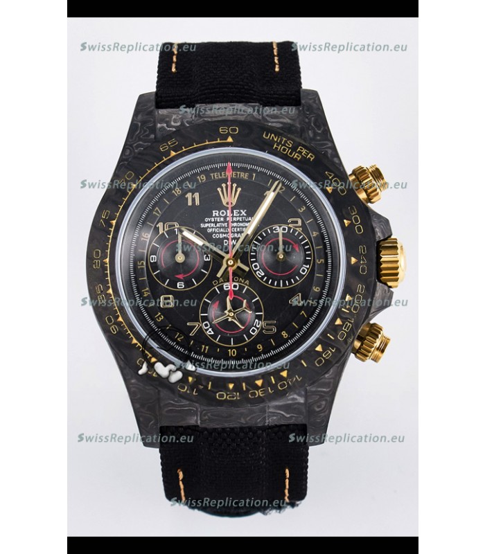 Rolex Daytona Super Clone DiW Avia Grey Carbon Edition Watch - Forged Carbon Casing Black Strap 1:1 Mirror Replica
