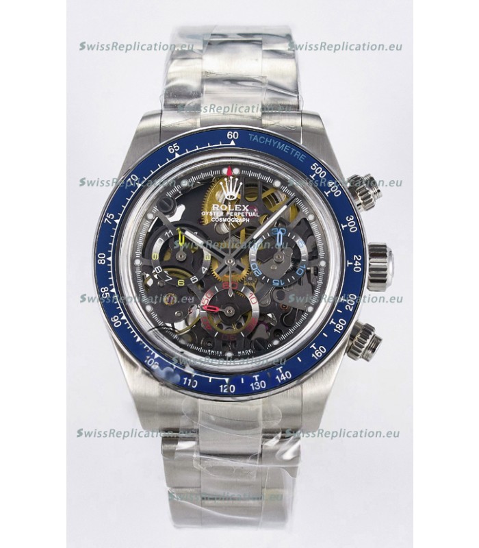 Rolex Daytona Super Clone Artisans De Geneve Stainless Steel Watch Blue Bezel Skeleton Watch 