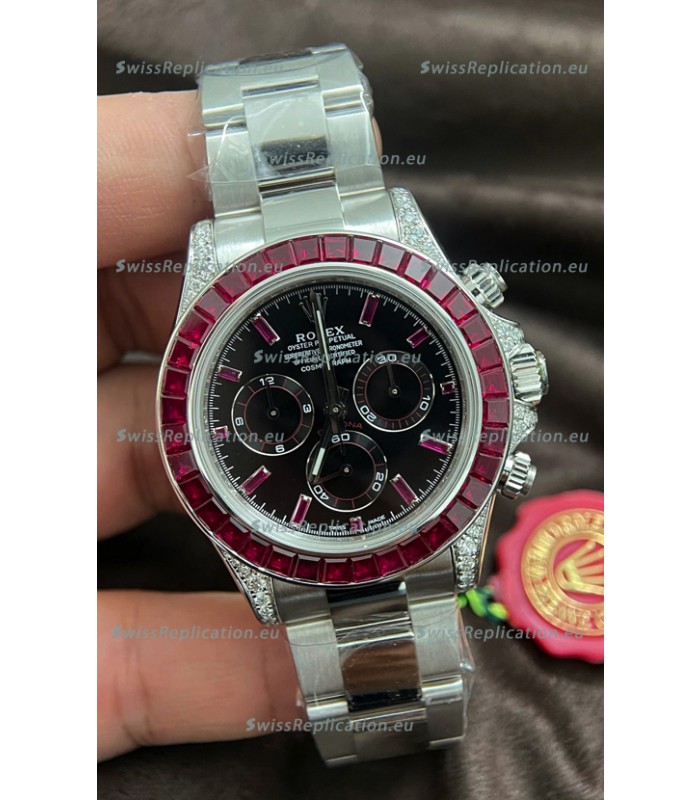 Rolex Daytona Super Clone White Gold Casing Maroon Dial Cal.4131 Movement Watch Custom Sapphires Bezel