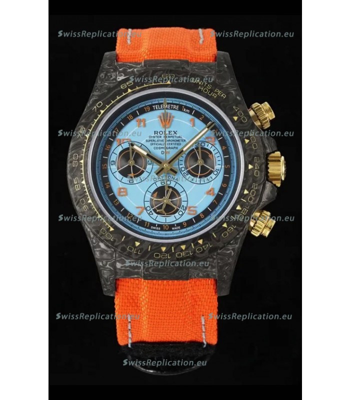 Rolex Daytona Super Clone Watch in Blue Dial Black Carbon Casing 1:1 Mirror Replica