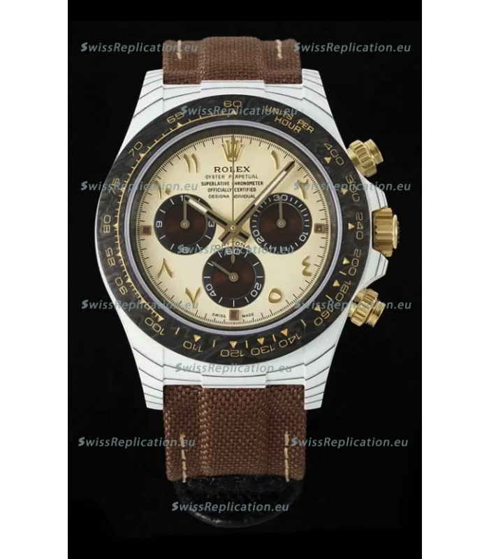 Rolex Daytona Super Clone DiW Desert Eagle Arabic Edition Watch - White Cabon Casing 1:1 Mirror Replica