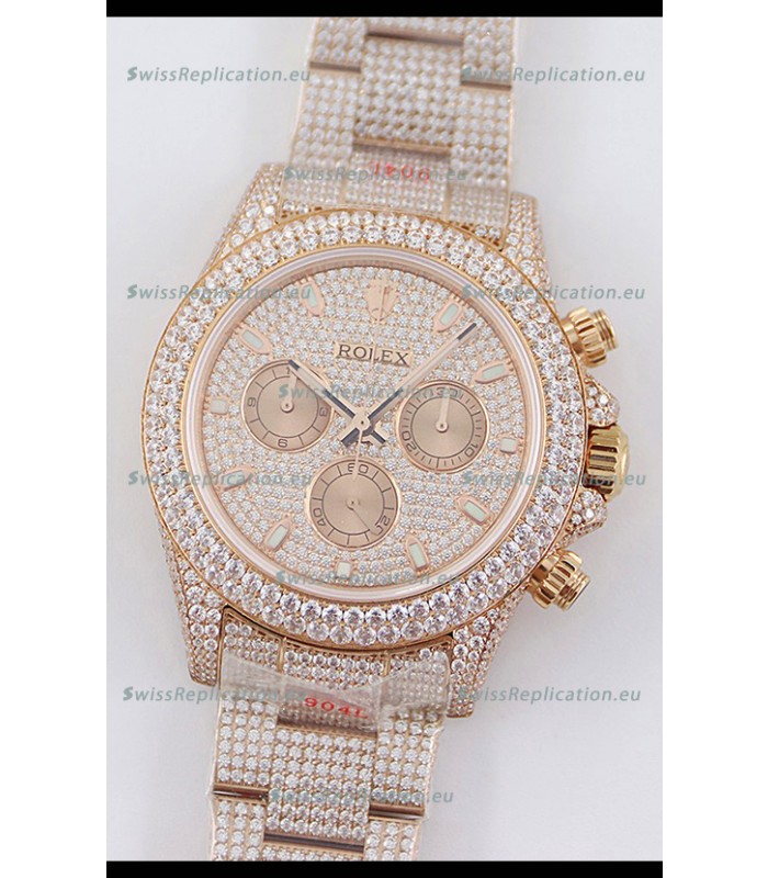 Rolex Cosmograph Daytona Rose Gold ICED OUT Cal.4130 Movement - 904L Steel Watch