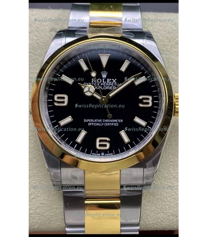 Rolex Explorer I Black Dial - Yellow Gold on Steel in 3230 Swiss Automatic Movement