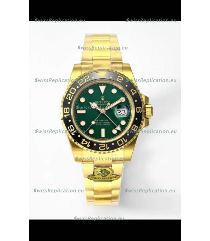 Rolex GMT Masters II Super Clone M116718 Yellow Gold Green Dial Swiss Replica Watch 