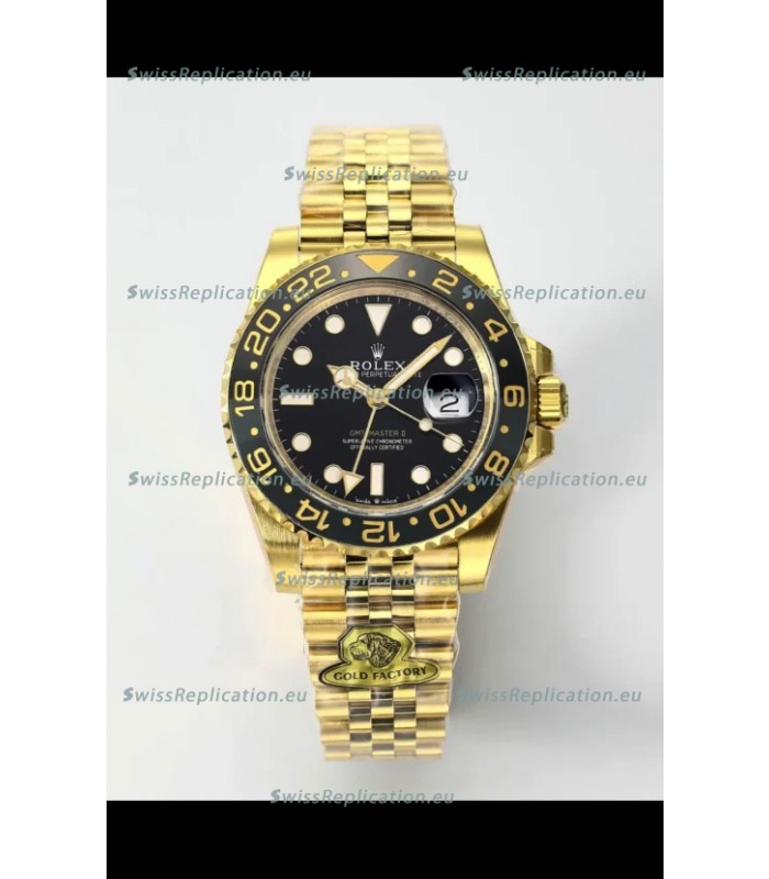Rolex GMT Masters II Super Clone M12718 Yellow Black Dial Swiss Replica Watch 