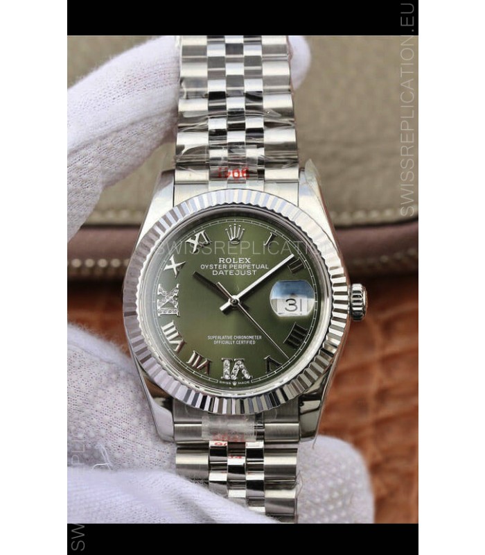 Rolex Datejust 36MM ETA-3135 Movement Swiss Replica in 904L Steel in Green Dial 