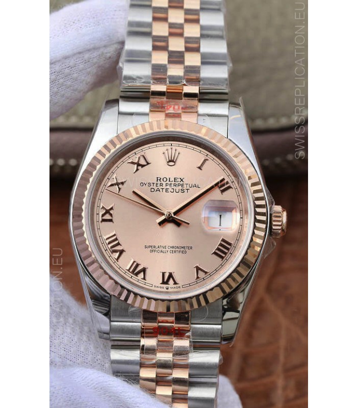 Rolex Datejust 36MM ETA-3135 Movement Swiss Replica in 904L Two Tone Champange Dial