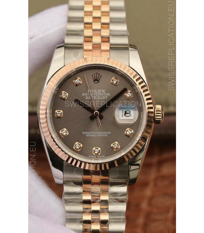 Rolex Datejust 36MM ETA-3135 Movement Swiss Replica in 904L Two Tone Brown Dial