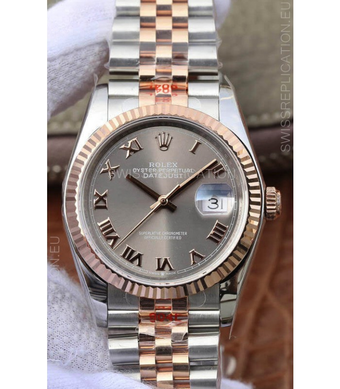 Rolex Datejust 36MM ETA-3135 Movement Swiss Replica in 904L Two Tone Grey Dial