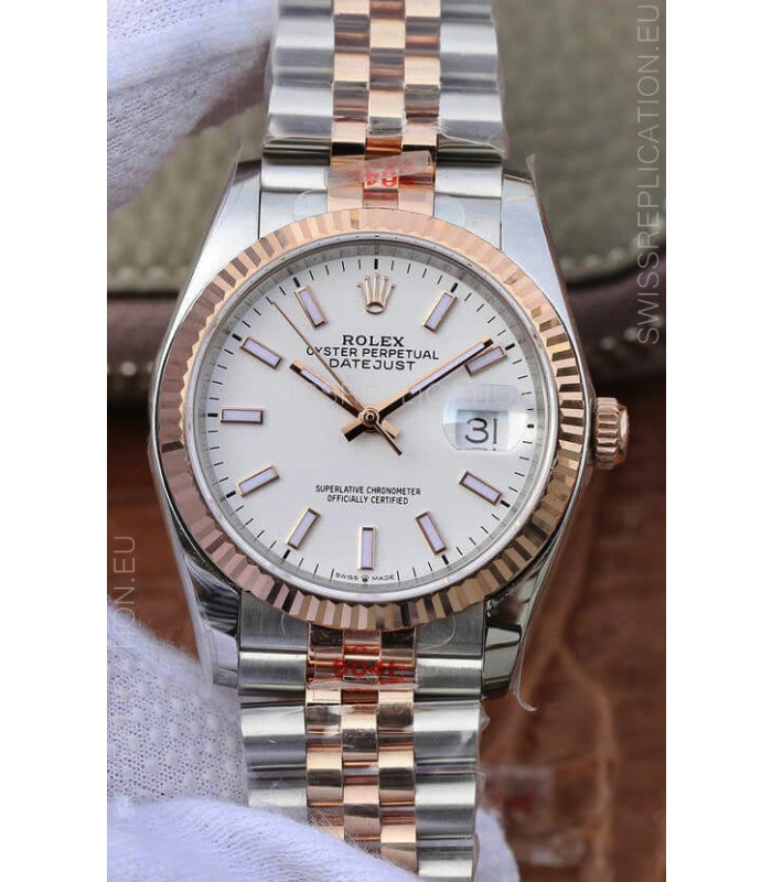 Rolex Datejust 36MM ETA-3135 Movement Swiss Replica in 904L Two Tone White Dial