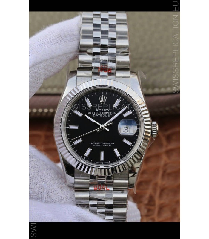 Rolex Datejust 36MM ETA-3135 Movement Swiss Replica in 904L Steel in Black Dial 