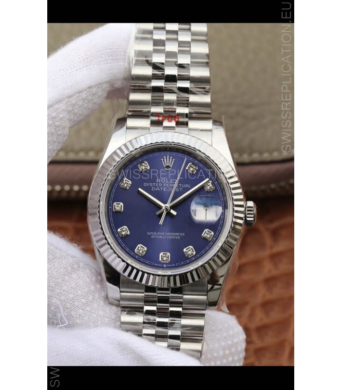 Rolex Datejust 36MM ETA-3135 Movement Swiss Replica in 904L Steel in Blue Dial 