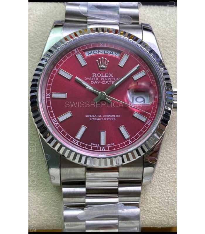 Rolex Day Date Presidential 904L Steel 36MM - Maroon Dial 1:1 Mirror Quality Watch