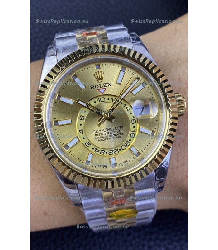 Rolex Sky-Dweller REF# M336933 Gold Dial Watch in Yellow Gold 904L Steel Case 1:1 Mirror Replica