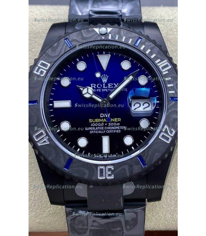 Rolex Submariner DiW Special Edition Watch in DLC Coating Carbon Bezel Blue Dial