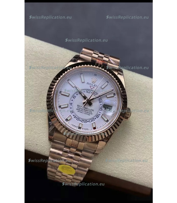 Rolex Sky-Dweller REF# 336935 White Dial Watch in Rose Gold 904L Steel Case 1:1 Mirror Replica