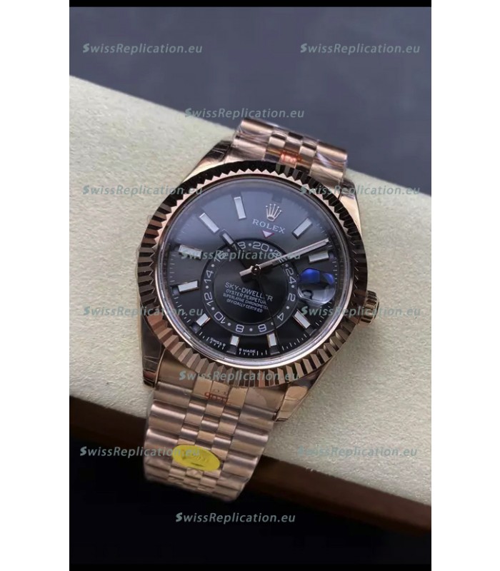 Rolex Sky-Dweller REF# 336935 Black Dial Watch in Rose Gold 904L Steel Case 1:1 Mirror Replica