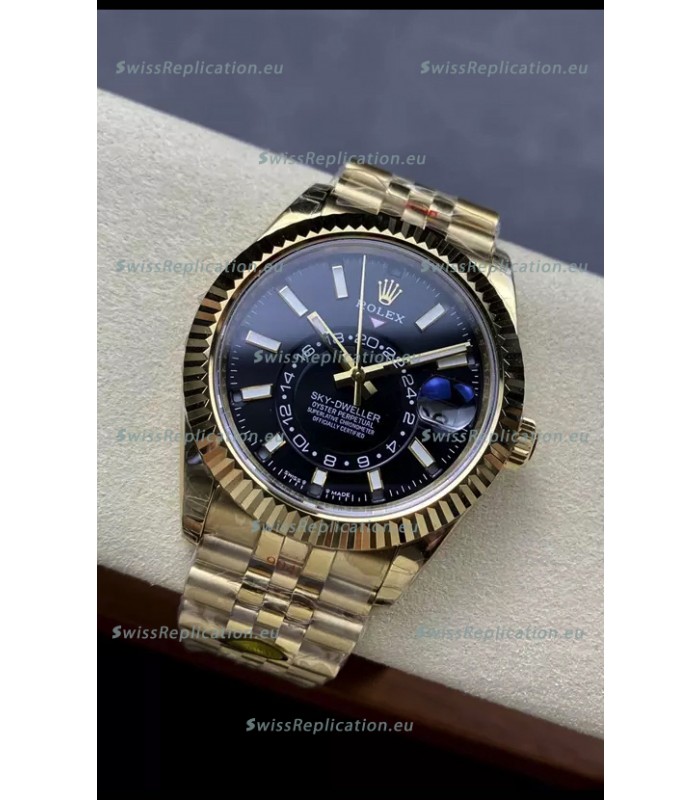 Rolex Sky-Dweller REF# 336935 Black Dial Watch in Yellow Gold 904L Steel Case 1:1 Mirror Replica