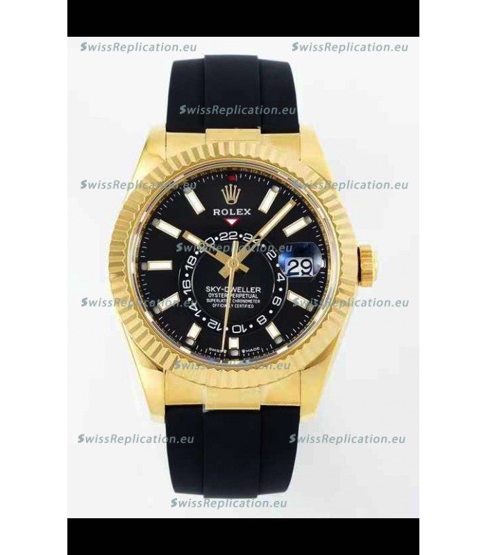 Rolex Sky-Dweller REF# 336935 Black Dial Watch in Yellow Gold 904L Steel Case 1:1 Mirror Replica