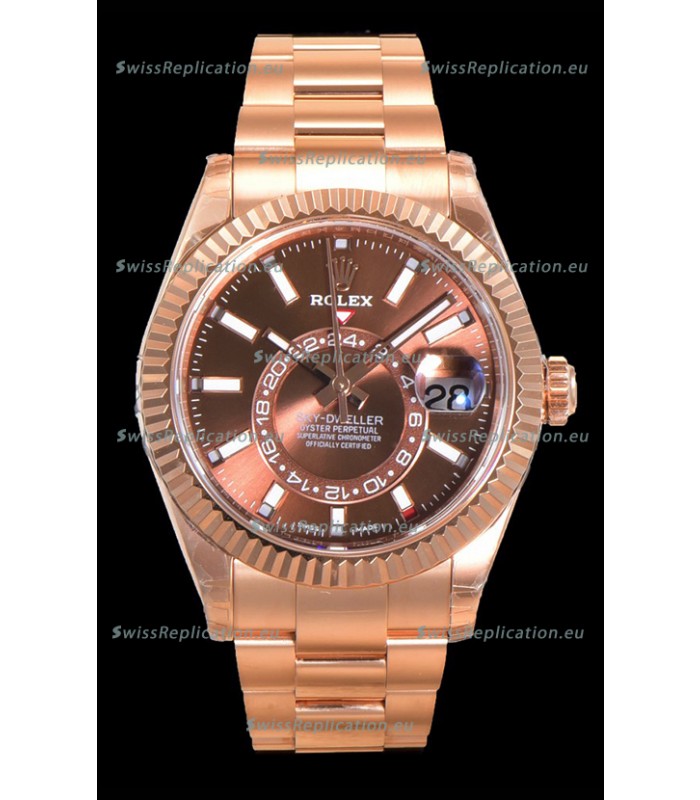 Rolex Sky-Dweller REF# 336235 Brown Dial Watch in Rose Gold 904L Steel Case 1:1 Mirror Replica