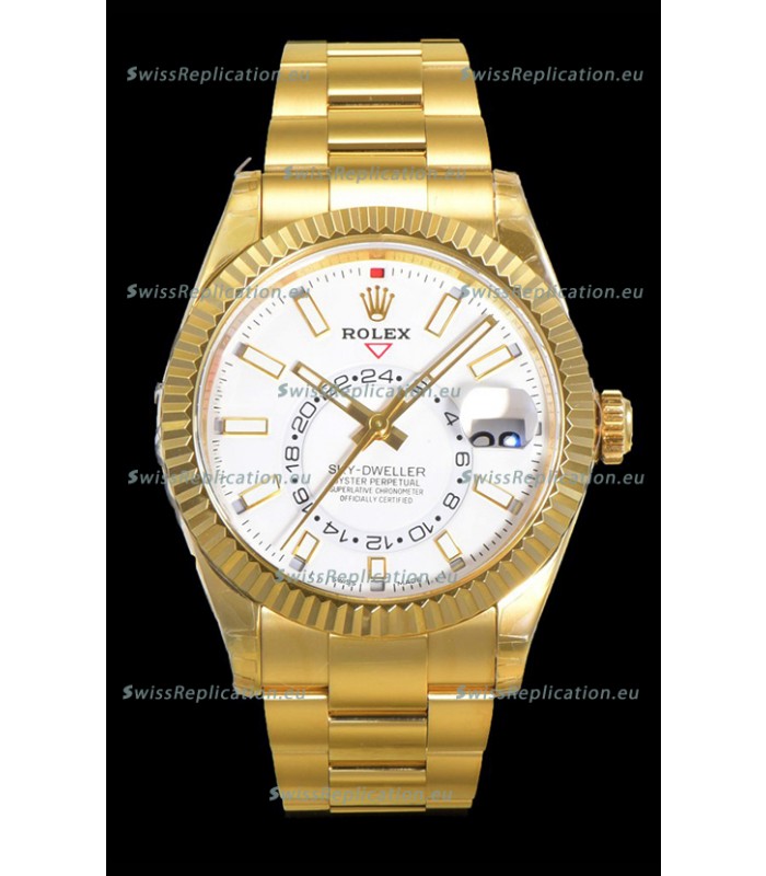 Rolex Sky-Dweller REF# 336235 White Dial Watch in Yellow Gold 904L Steel Case 1:1 Mirror Replica