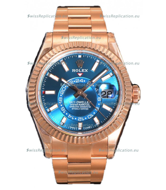 Rolex Sky-Dweller REF# 336235 Blue-Green Dial Watch in Rose Gold 904L Steel Case 1:1 Mirror Replica