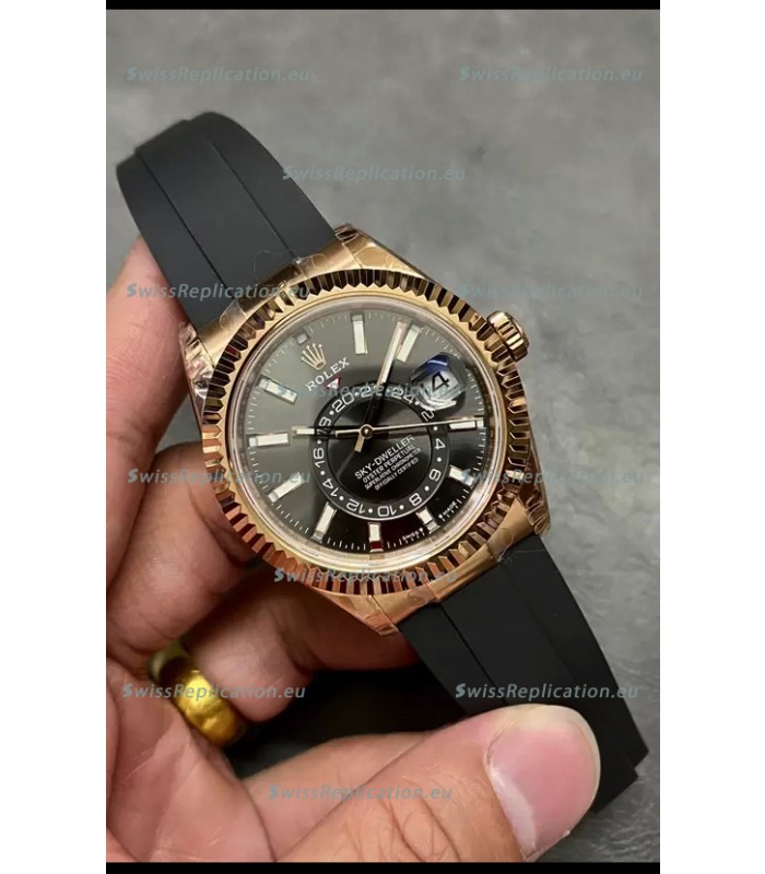 Rolex Sky-Dweller REF# M336235 Black Dial Rose Gold Watch in 904L Steel Case 1:1 Mirror Replica