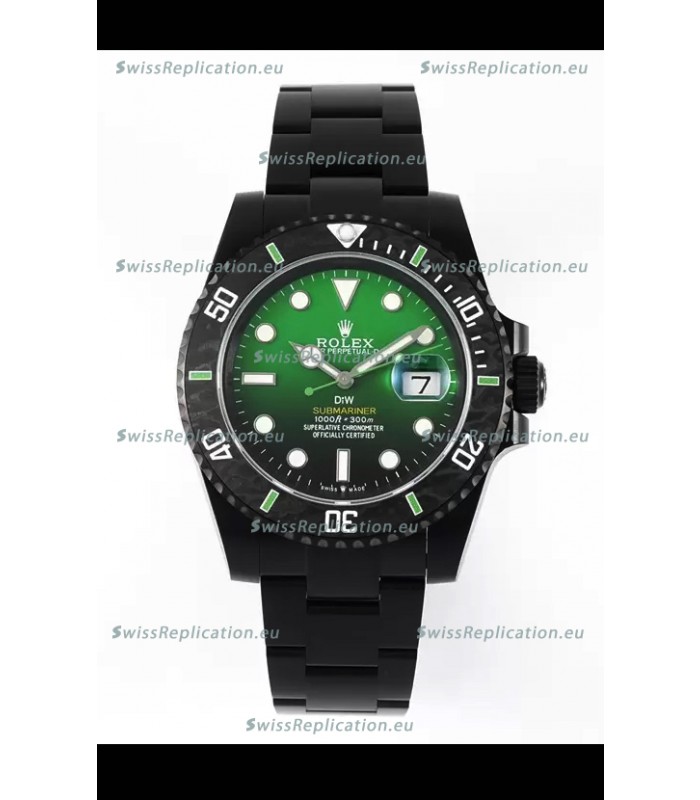 Rolex Submariner DiW Special Edition Watch in DLC Coating Carbon Bezel Green Dial 