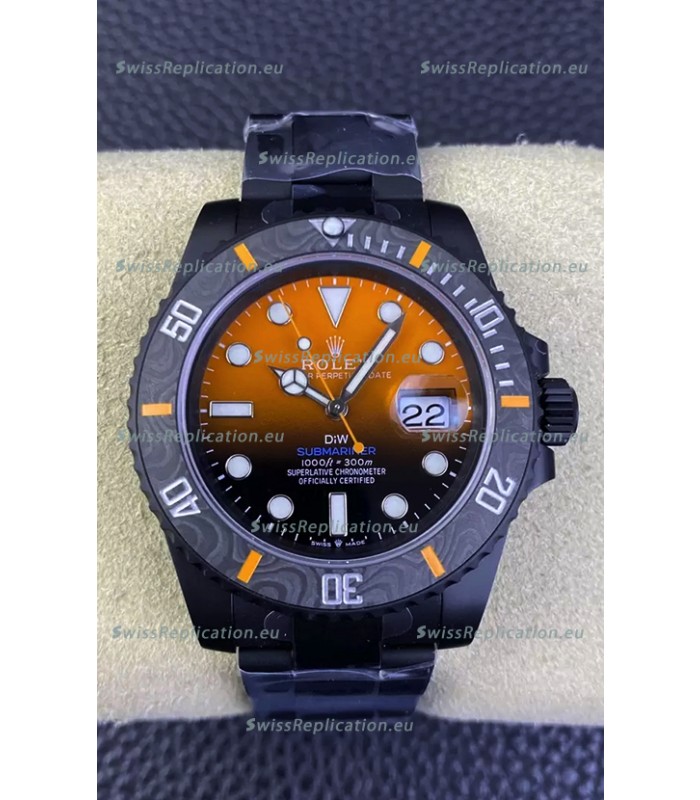 Rolex Submariner DiW Special Edition Watch in DLC Coating Carbon Bezel Orange Dial 