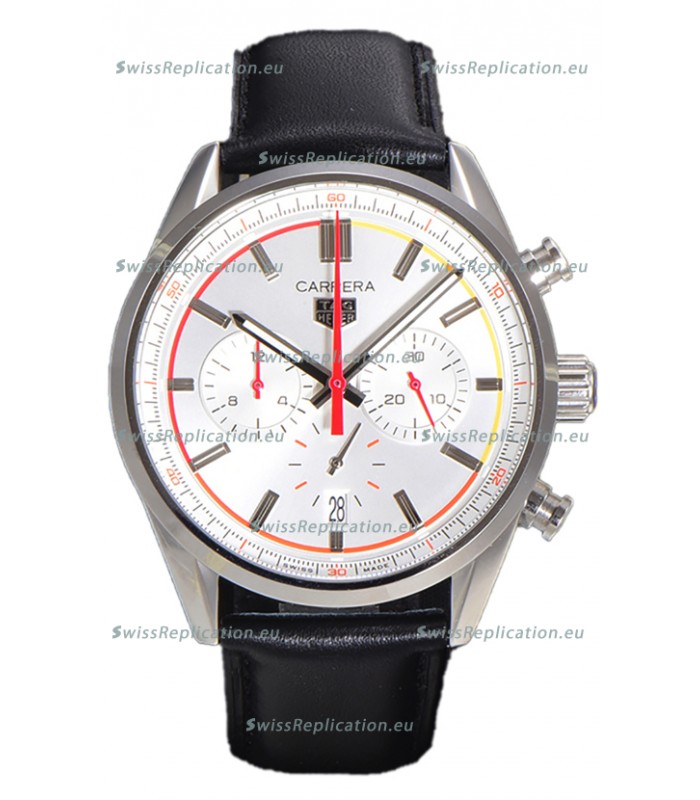 Tag Heuer Carrera Chronosprint X Swiss Quartz Replica Watch White dial Leather Strap 