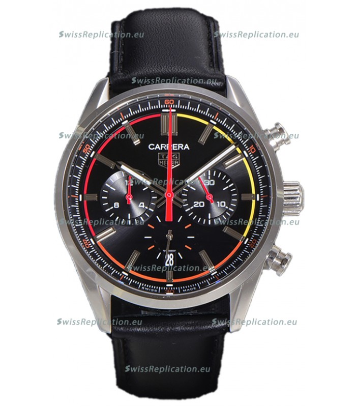 Tag Heuer Carrera Chronograph 42 Swiss Quartz Replica Watch Black Dial Leather Strap