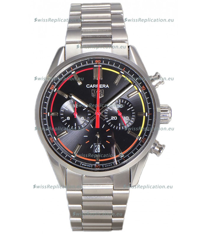 Tag Heuer Carrera Chronograph 42 Swiss Quartz Replica Watch Black Dial Steel Strap 