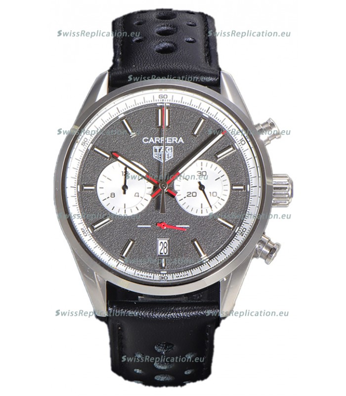 Tag Heuer Carrera Chronograph 43 Swiss Quartz Replica Watch Grey Dial Leather Strap