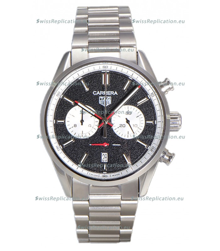 Tag Heuer Carrera Chronograph 43 Swiss Quartz Replica Watch Black Dial Steel Strap