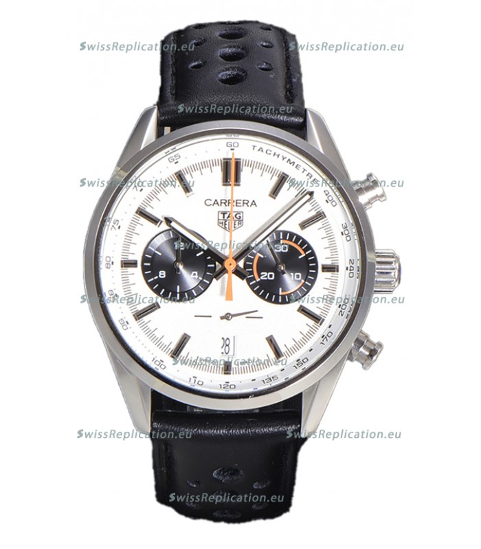 Tag Heuer Carrera Chronograph 43 Swiss Quartz Replica Watch White Dial Leather Strap