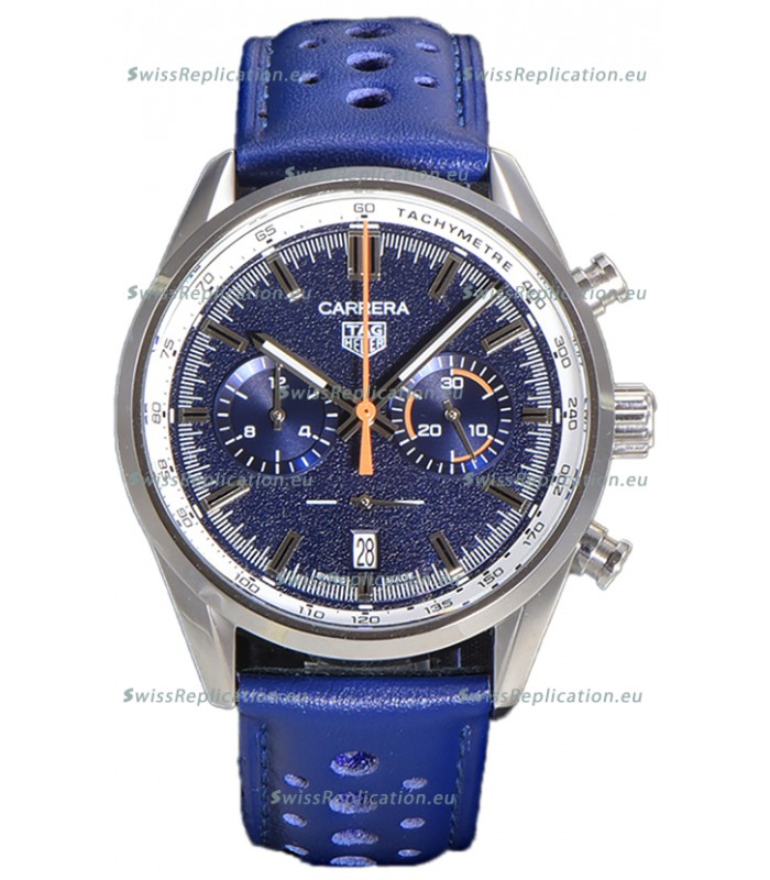 Tag Heuer Carrera Chronograph 43 Swiss Quartz Replica Watch Blue Dial Leather Strap