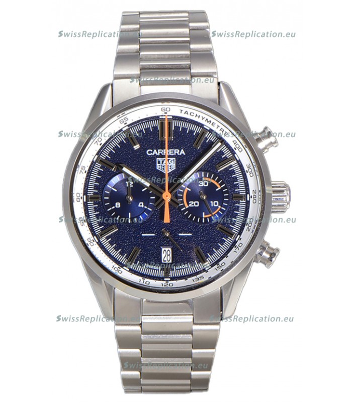Tag Heuer Carrera Chronograph 43 Swiss Quartz Replica Watch Blue Dial Steel Strap 
