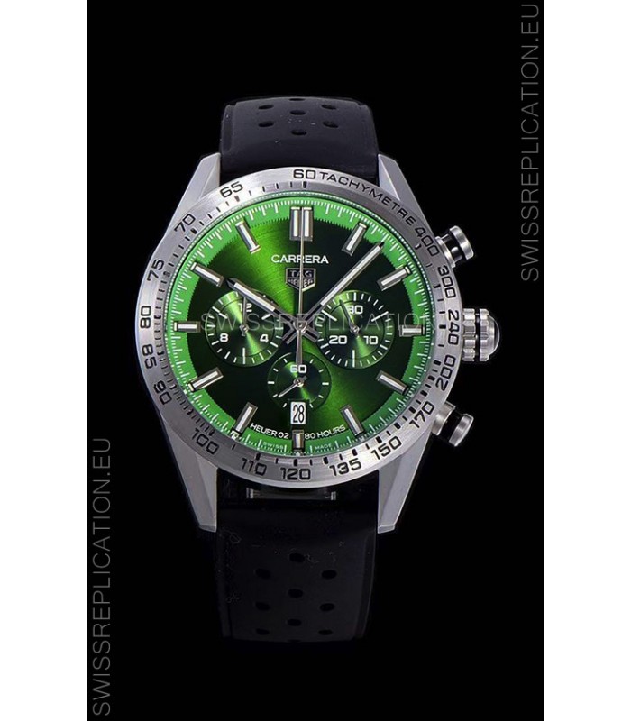 Tag Heuer Carrera Swiss Quartz Movement Replica Watch in Green Dial - Black Rubber Strap