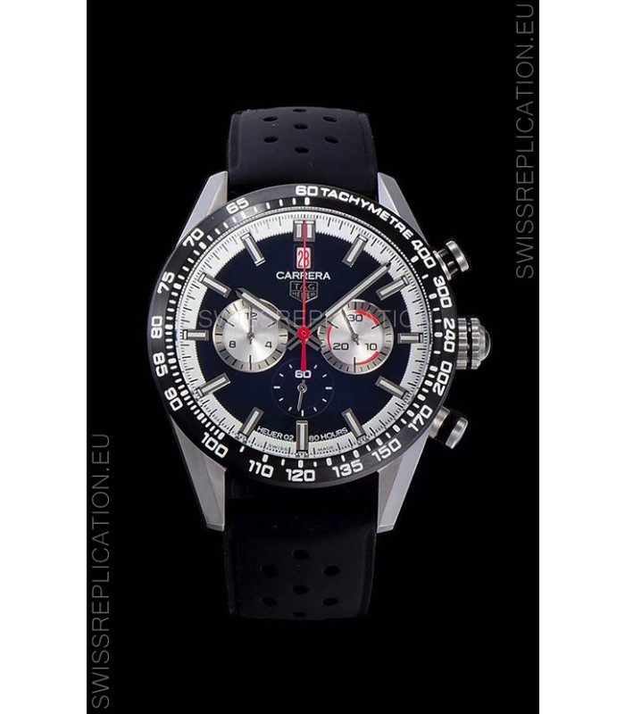 Tag Heuer Carrera Swiss Quartz Movement Replica Watch in Black Dial - Black Rubber Strap
