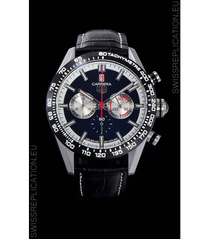 Tag Heuer Carrera Swiss Quartz Movement Replica Watch in Black Dial - Black Leather Strap