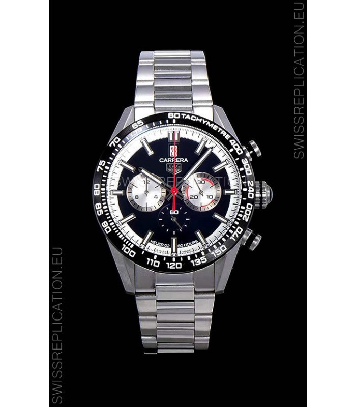 Tag Heuer Carrera Swiss Quartz Movement Replica Watch in Black Dial - Stainless Steel Strap