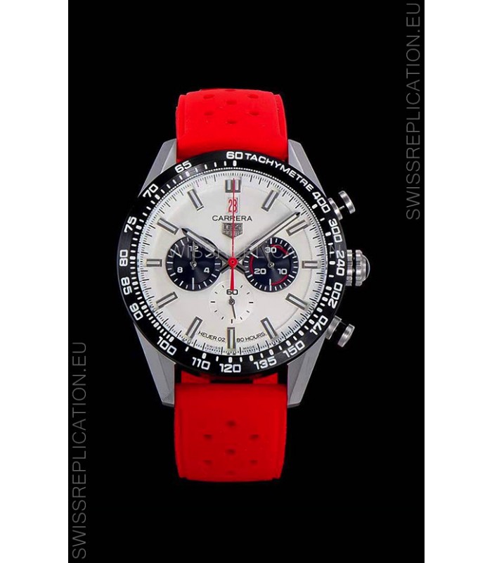 Tag Heuer Carrera Swiss Quartz Movement Replica Watch in White Dial - Red Rubber Strap