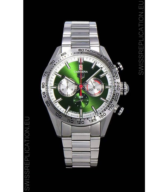 Tag Heuer Carrera Swiss Quartz Movement Replica Watch in Green Dial - Stainless Steel Strap