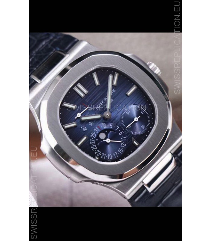 Patek Philippe Nautilus 5712/1A 1:1 Quality Swiss Replica Watch in Blue Dial Leather Strap
