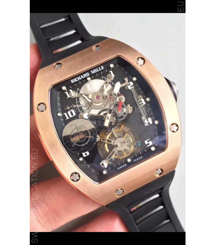 Richard Mille RM001 Genuine Tourbillon Swiss Replica Watch in Rose Gold Casing