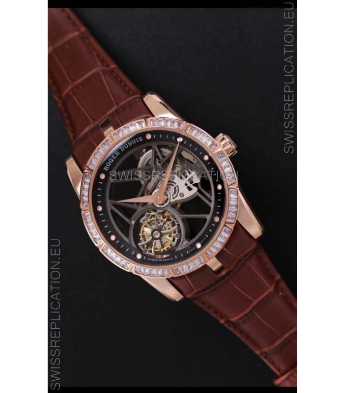 Roger Dubuis Excalibur Spider Flying Tourbillon Skeleton Rose Gold Titanium Casing 1:1 Mirror Swiss Watch