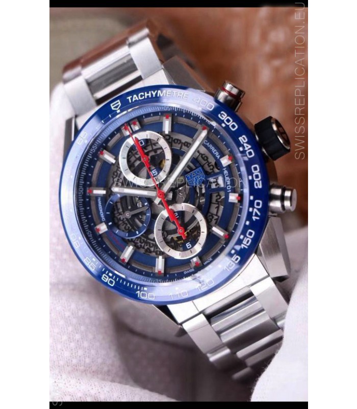 Tag Heuer Carrera Heuer 01 Swiss Replica Watch in Blue Dial/Bezel